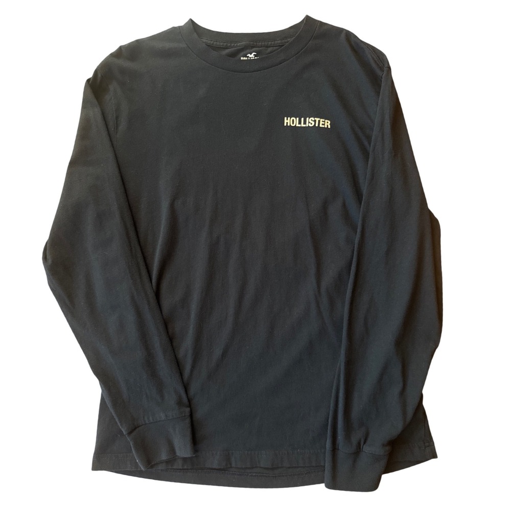 Hollister Graphic T-Shirt Mens Medium Black Nature Landscape Long Sleeve Tee